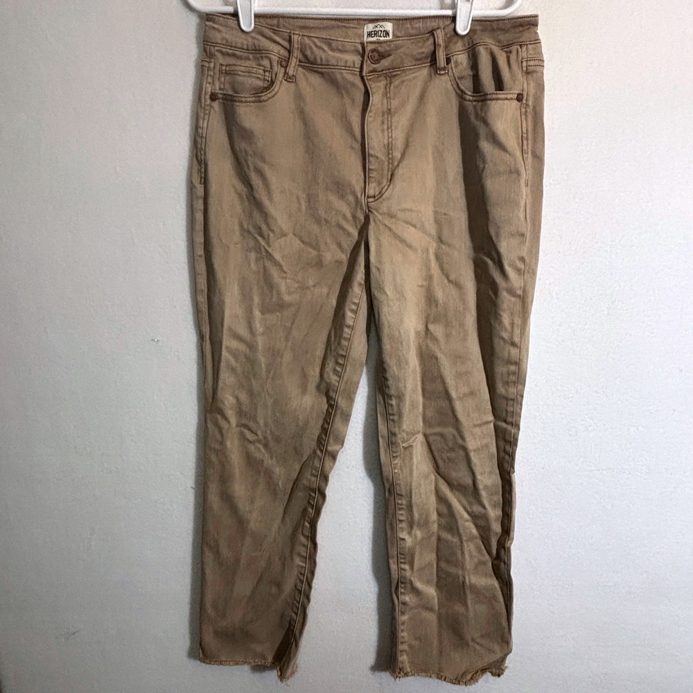 Herizon Women Tan Khaki Slim Straight Leg Raw Hem Stretch‎ Jeans Size 14W